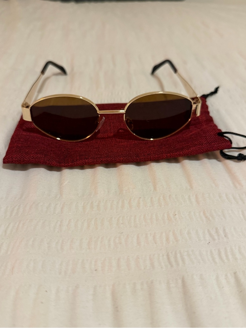 Gold Oval Women's Sunglasses with Brown Lenses
